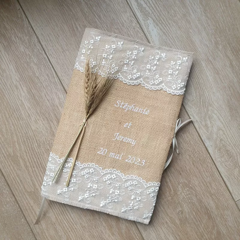 Livre d'or mariage champêtre personnalisable avec épis de blé