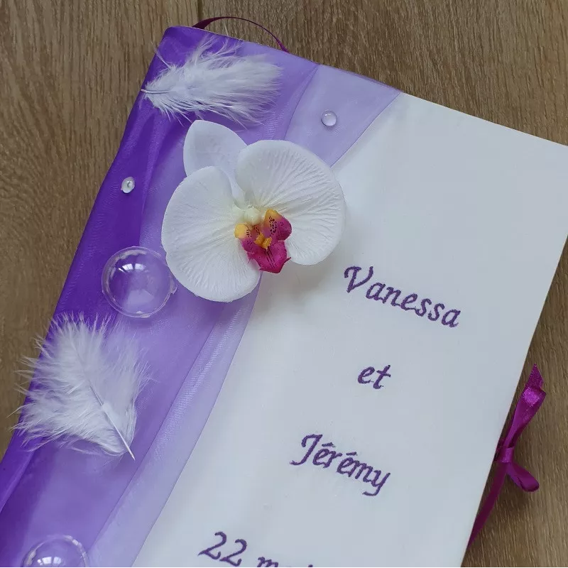 Livre d'or violet thème orchidée