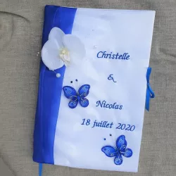 Livre d'or bleu roi papillon et orchidée