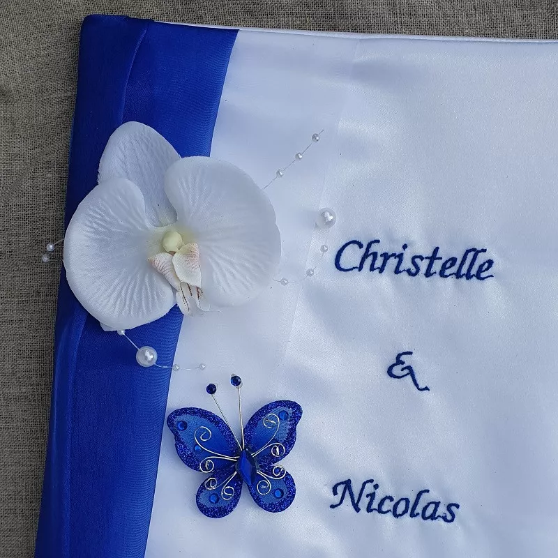 Livre d'or bleu roi papillon et orchidée personnalisable