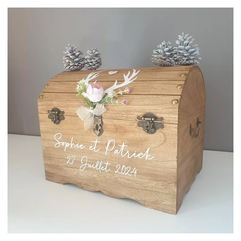 Urne coffre mariage thème la chasse