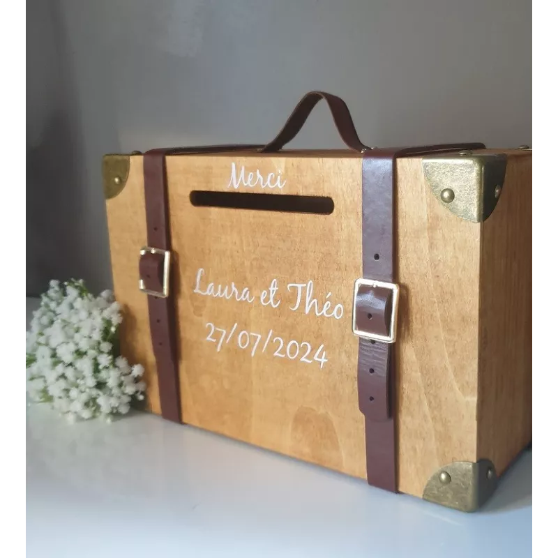 Urne valise en bois personnalisée