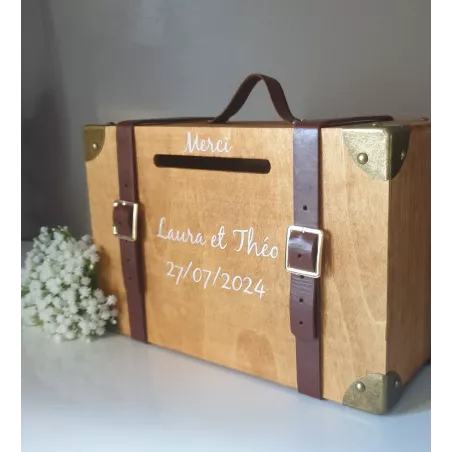 Urne valise en bois avec angles renforcés personnalisée