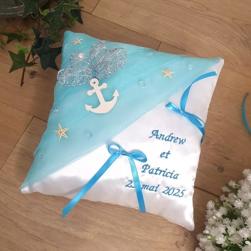 Coussin alliances mariage mer