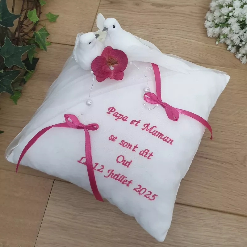 Coussin alliances mariage romantique champêtre