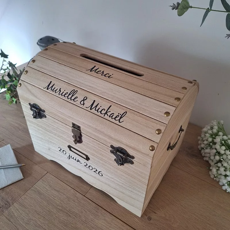 Urne coffre bois naturel personnalisé par Saperlipopette