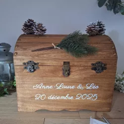 Urne coffre bois thème Hiver - Forêt - Montagne - personnalisée créé par Saperlipopette Créations