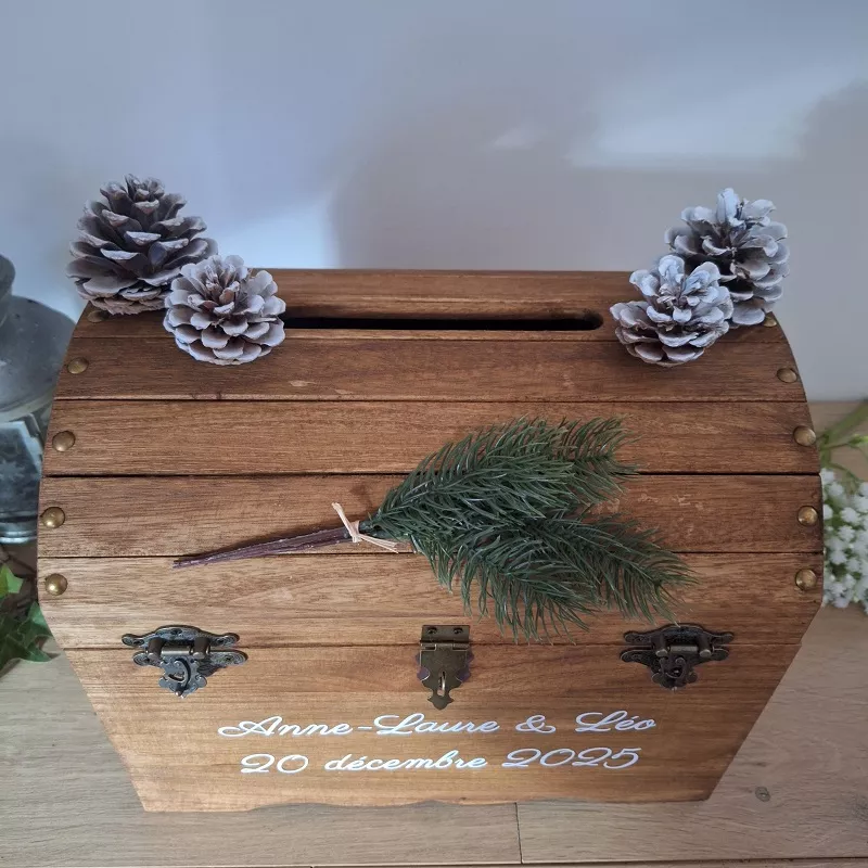 Urne coffre bois thème Hiver - Forêt - Montagne - personnalisée créé par Saperlipopette Créations