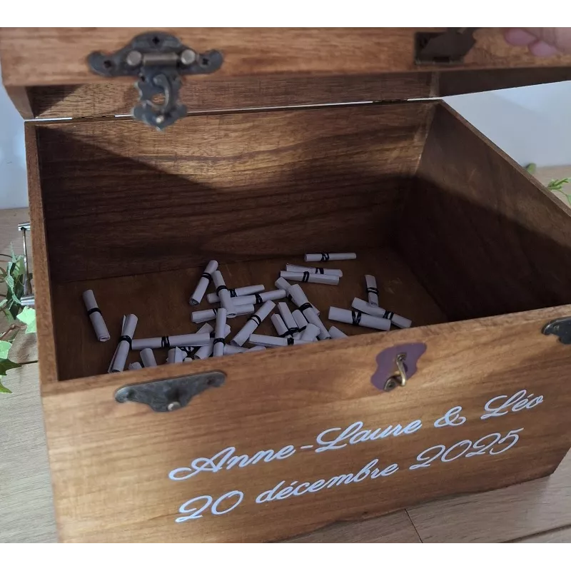 Urne coffre bois thème Hiver - Forêt - Montagne - personnalisée créé par Saperlipopette Créations