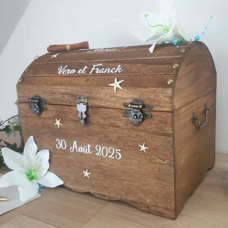 Urne décor mariage thème exotique bois