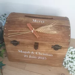 Urne coffre bois décor champêtre personnalisée par Saperlipopette