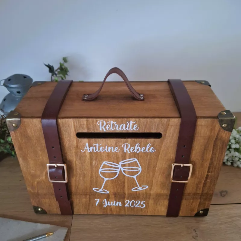 Urne valise thème vin, vigne, personnalisée Saperlipopette Créations