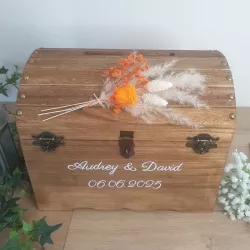 urne bois décor fleur naturelles oranges