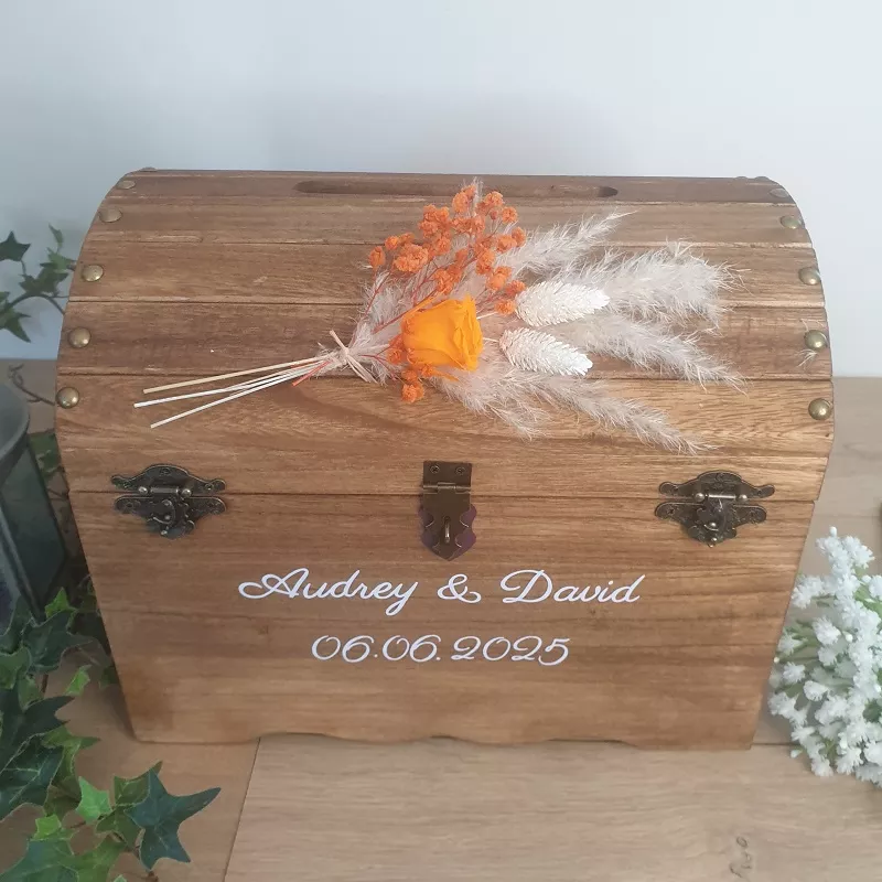urne bois décor fleur naturelles oranges