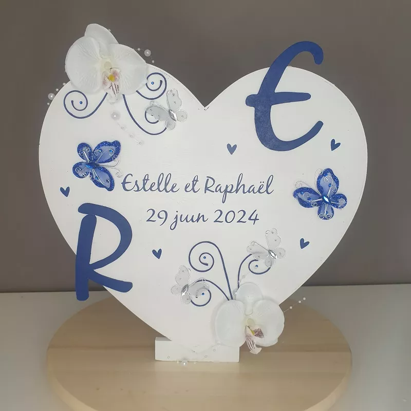 urne coeur papillon bleu