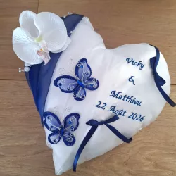 coussin coeur papillon bleu