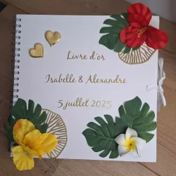 Livre d'or thème tropical chic au couleurs vives et chaleureuses,  personnalisé main