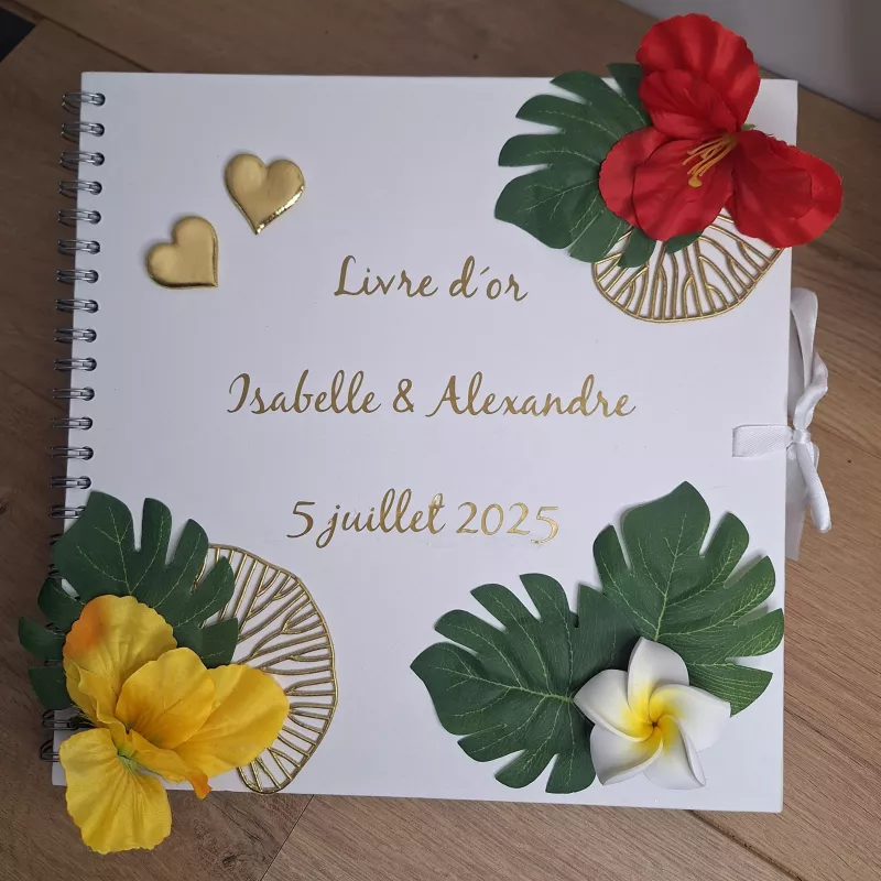 Livre d'or thème tropical chic au couleurs vives et chaleureuses,  personnalisé main