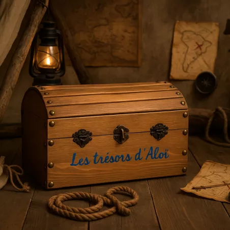 Coffre en bois largeur 30 cm avec loquet, poignées vintage et fermeture par cadenas, personnalisée