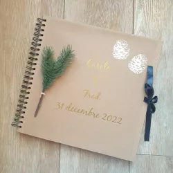 Livre d'or couverture kraft, décor sapin, personnalisée, pour un mariage thème montagne, forêt ou hiver