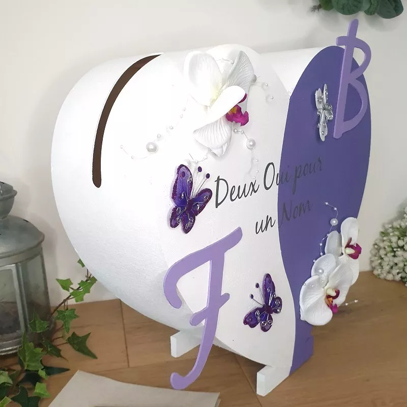 Grande Boite enveloppes mariage cœur orchidée violet