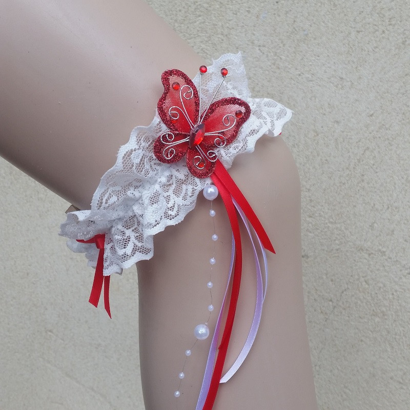 Jarretière De Mariage Noire Dentelle Florale Avec Nœud Papillon - Élastique Pour Femme, Fille